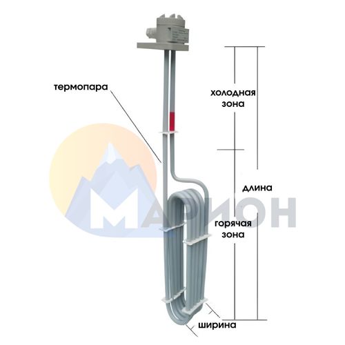 ТЭН фторопластовый, PTFE оболочка, модель HXO, 5000 Вт, 220 В, 890 мм